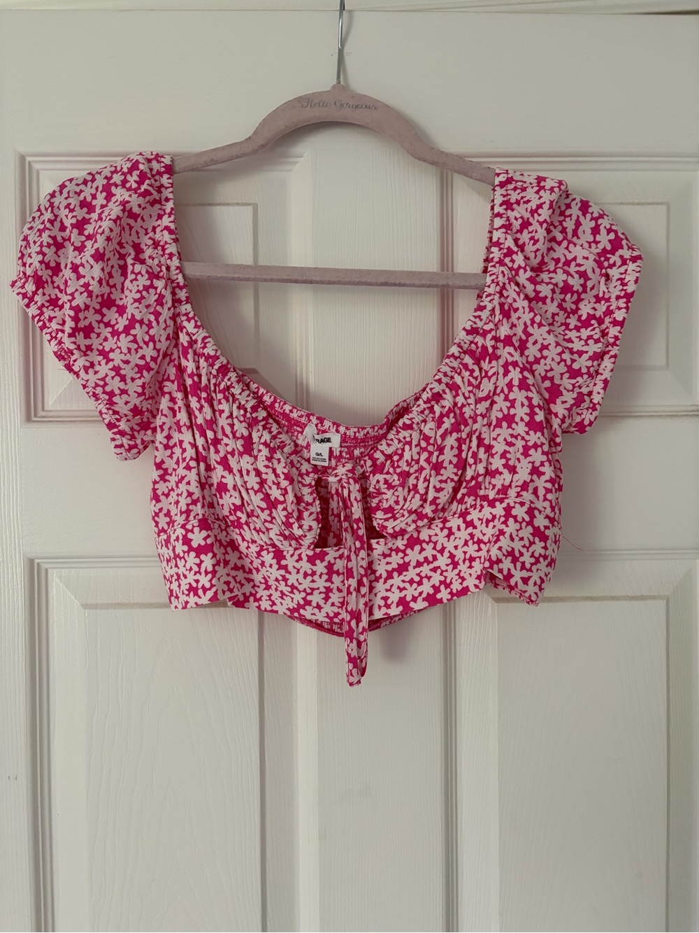 Garage Pink and White Floral Tie-Front Crop Top